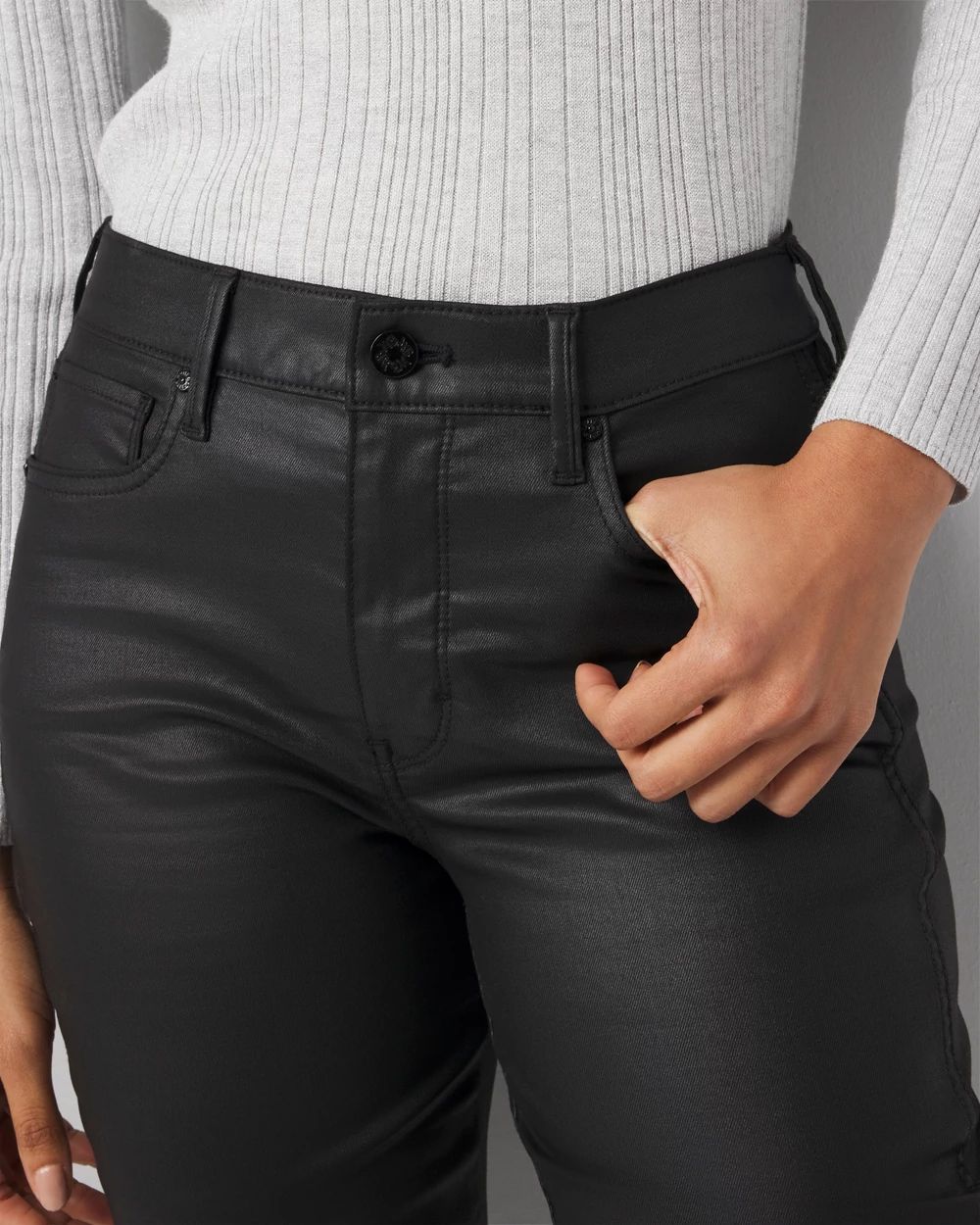 Womens black coated jeans deals